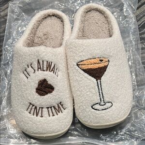 White Slippers with Embroidered Cocktail Design